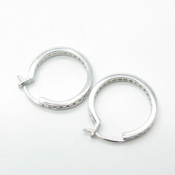925 Sterling Silver White C Z Cluster All Around Eternity Hoop Earrings - Picture 6 of 9